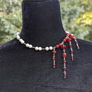 Handmade vampire bite pearl necklace